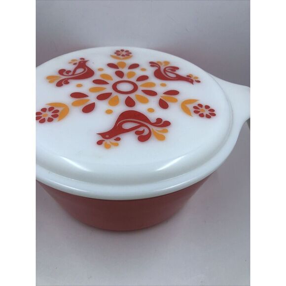 Vintage Red PYREX 474-B Friendship Casserole Dish 1-1/2 qt w/ Red Bird Lid - Picture 3 of 16